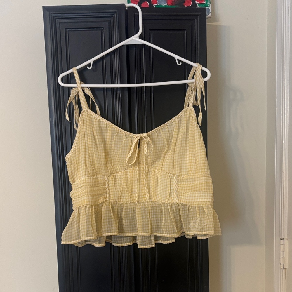 American Eagle Outfitters Yellow Checkered Tie-Strap Crop Top